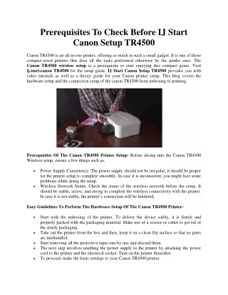 Prerequisites To Check Before IJ Start Canon Setup TR4500