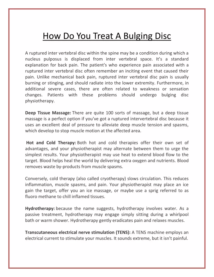 how do you treat a bulging disc