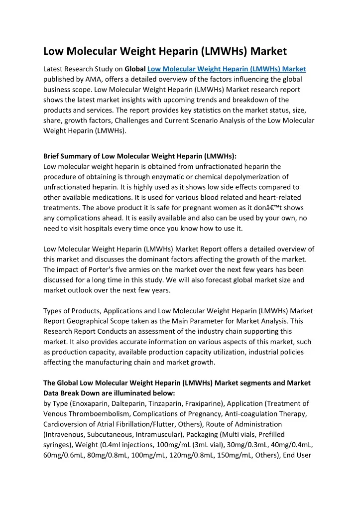 low molecular weight heparin lmwhs market