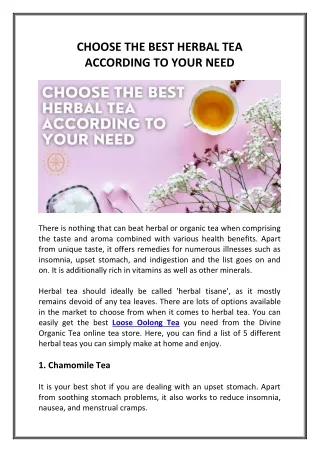 Choose the Best Herbal Tea According To Your Need