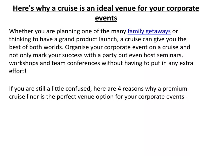 here s why a cruise is an ideal venue for your corporate events