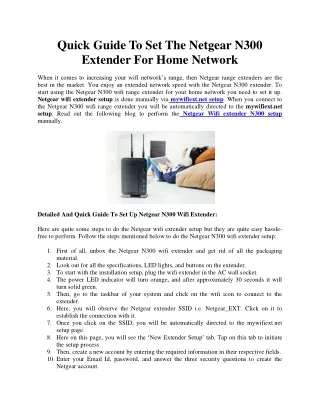 Quick Guide To Set The Netgear N300 Extender For Home Network