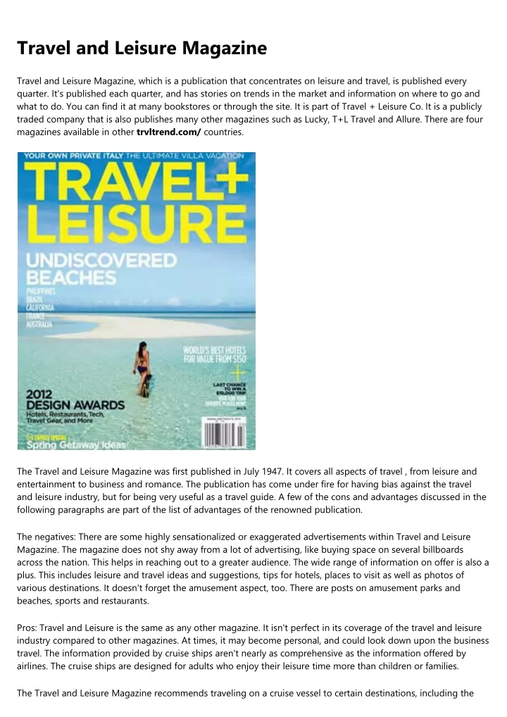 travel and leisure magazine