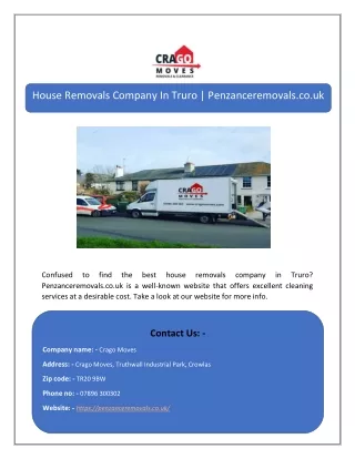 House Removals Company In Truro | Penzanceremovals.co.uk