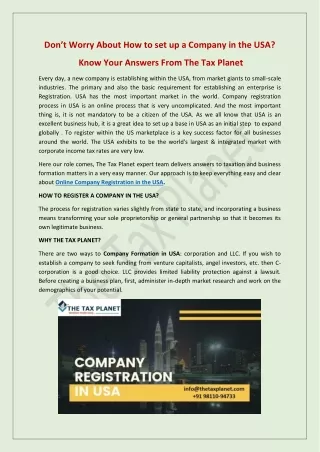How to set up a Company in the USA ? | Online Company Registration in the USA
