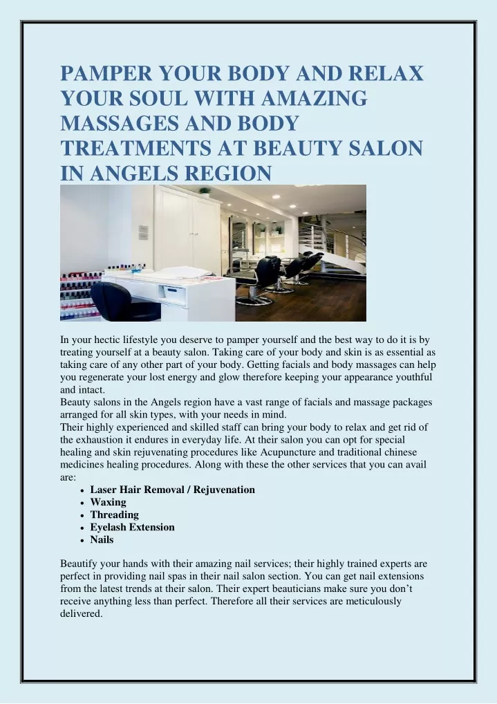 pamper your body and relax your soul with amazing