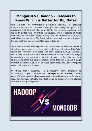 MongoDB Vs Hadoop – Reasons to Know Which is Better for Big Data?