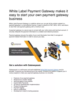 White Label Payment Gateway makes it easy to start your own payment gateway business