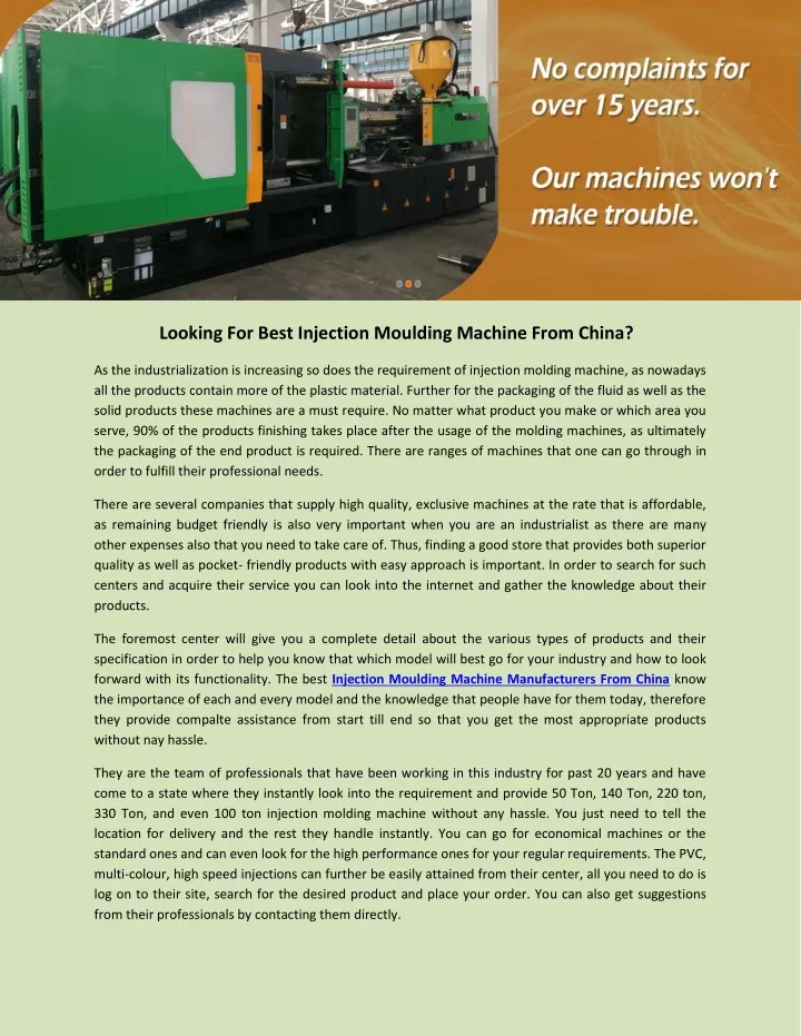 looking for best injection moulding machine from