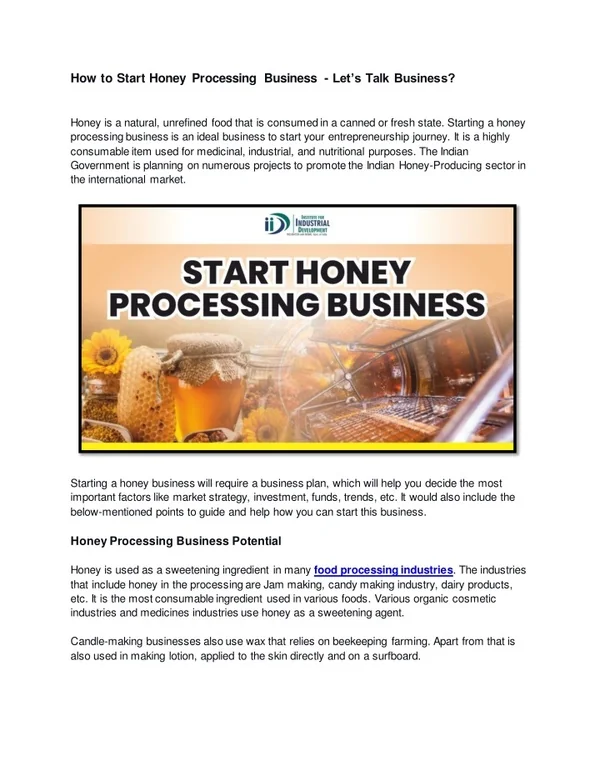 How to Start Honey Processing Business - Let’s Talk Business?