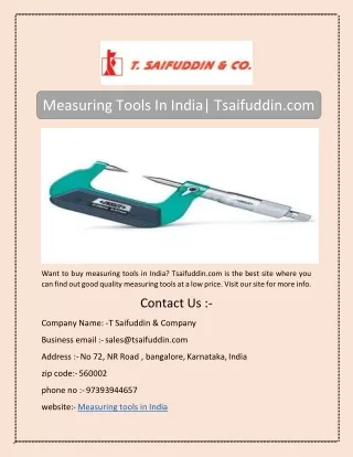 Measuring Tools In India| Tsaifuddin.com