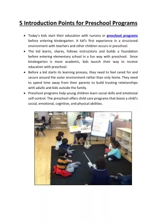5 introduction points for preschool programs