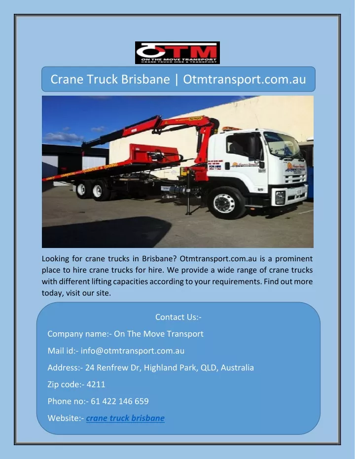 crane truck brisbane otmtransport com au