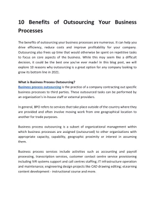10 Benefits of Outsourcing Your Business Processes