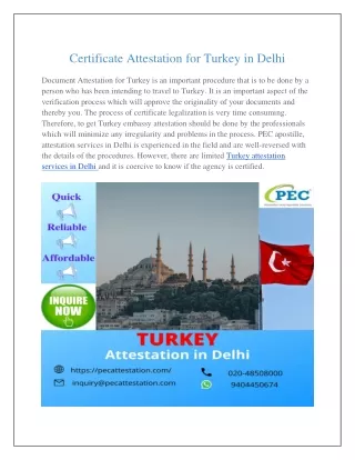 Turkey attestation in Delhi