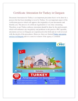 Turkey attestation in Gurgaon
