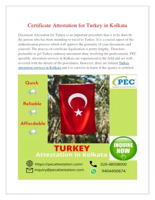 Turkey attestation in Kolkata