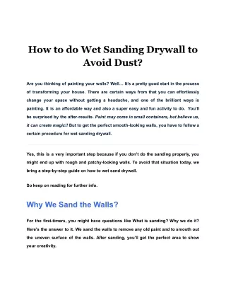 how to do wet sanding drywall to avoid dust