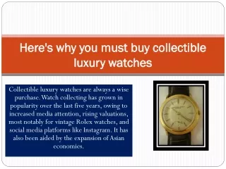 Here's why you must buy collectible luxury watches