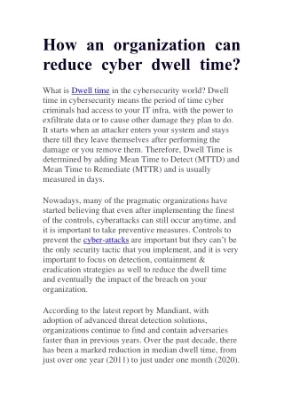 How an organization can reduce cyber dwell time-converted
