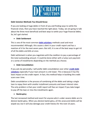 debt solution methods you should know