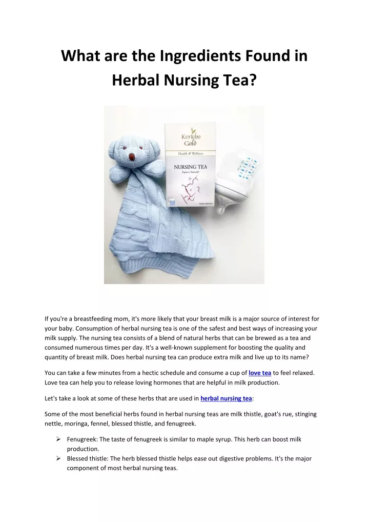 what are the ingredients found in herbal nursing