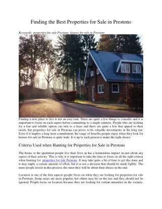 finding the best properties for sale in prestons