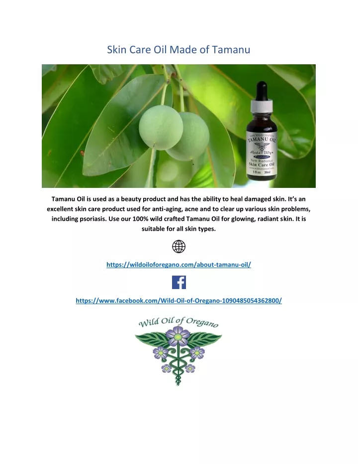 skin care oil made of tamanu