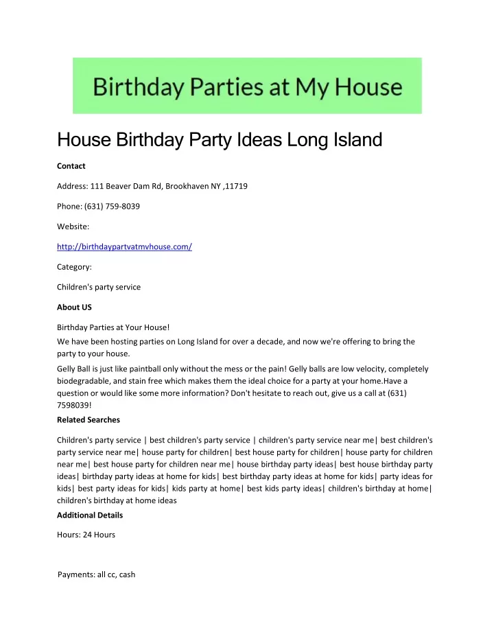 house birthday party ideas long island contact