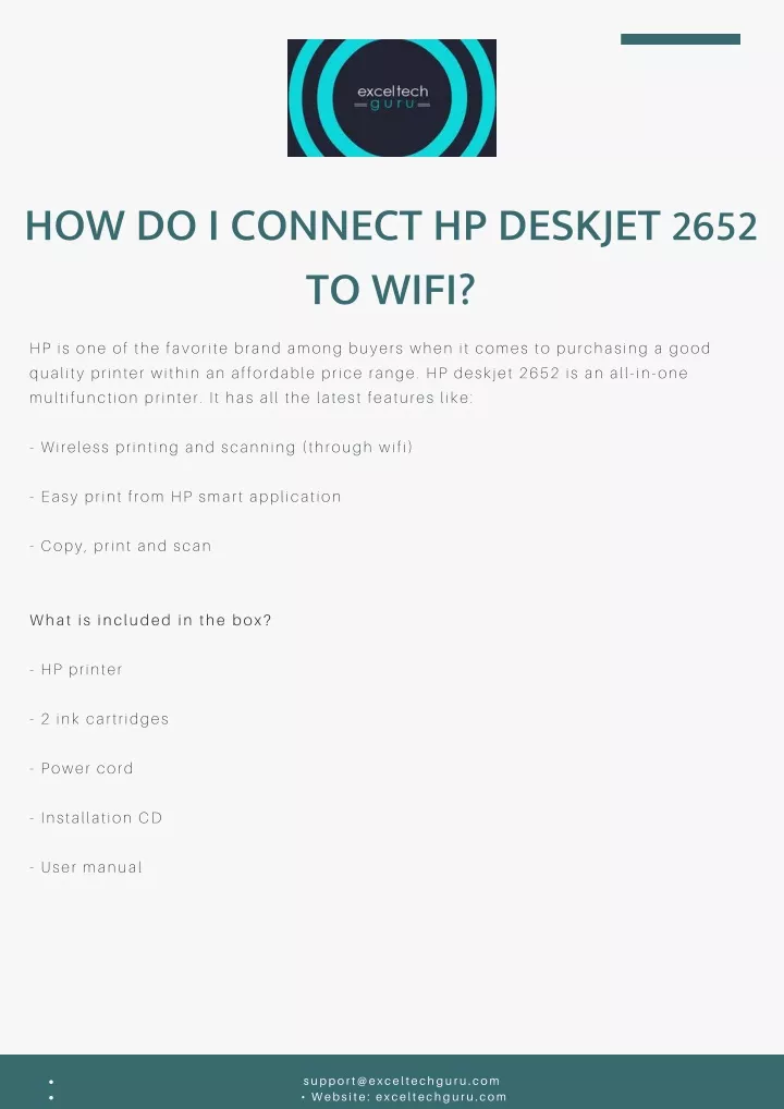 how do i connect hp deskjet 2652 to wifi