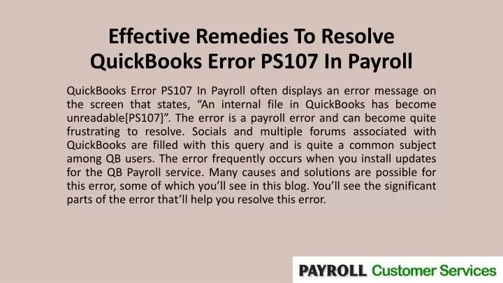 effective remedies to resolve quickbooks error ps107 in payroll