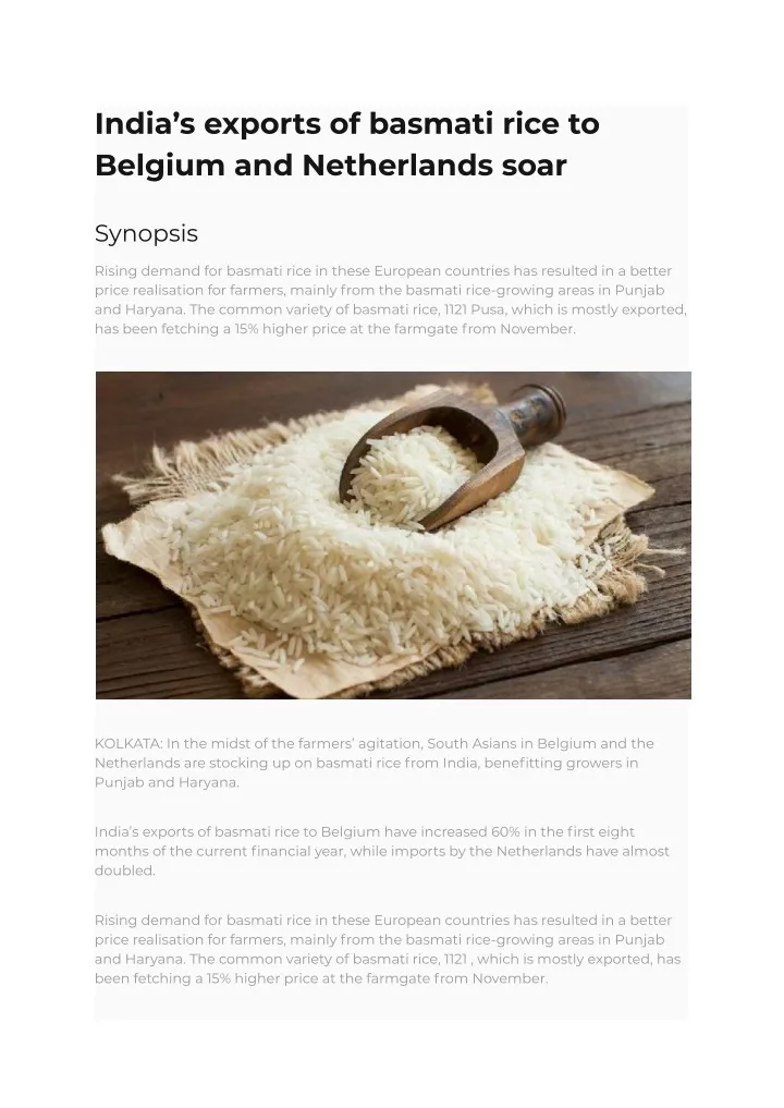 india s exports of basmati rice to belgium