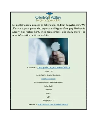 Orthopedic Surgeon Bakersfield Ca