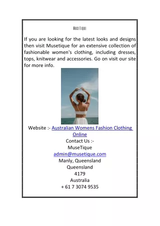 Australian Womens Fashion Clothing Online musetique.com