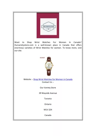 Shop Wrist Watches For Women In Canada Ourvarietystore.com