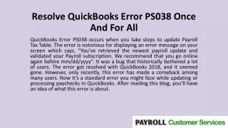 Resolve QuickBooks Error PS038 Once And For All