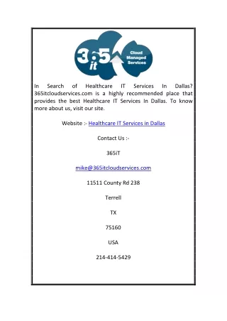 Healthcare It Services In Dallas  365itcloudservices.com