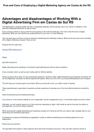 Benefits and drawbacks of Employing a Digital Advertising And Marketing Agency em Caxias do Sul RS