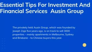 Tips For  Successful Investment - Ausin Group