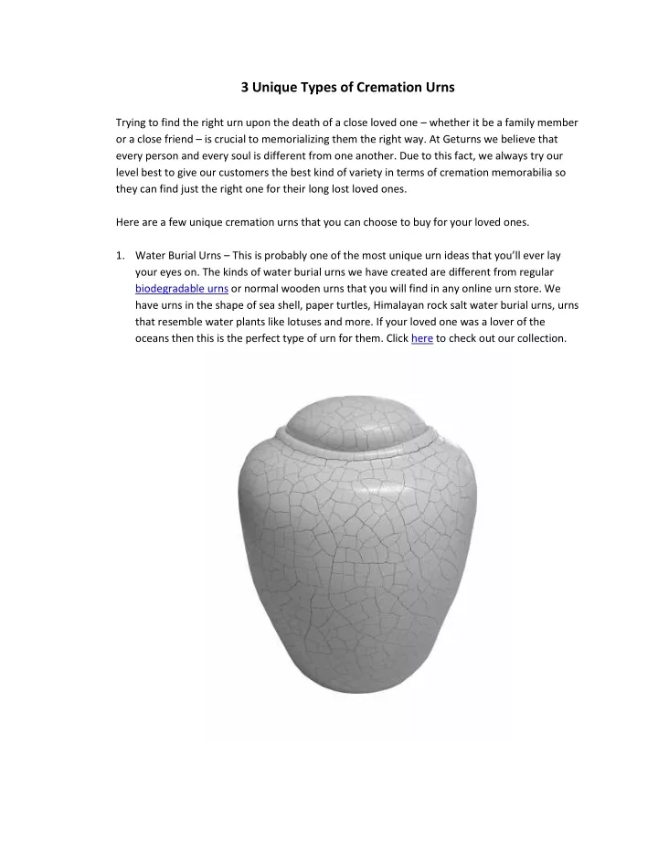 3 unique types of cremation urns