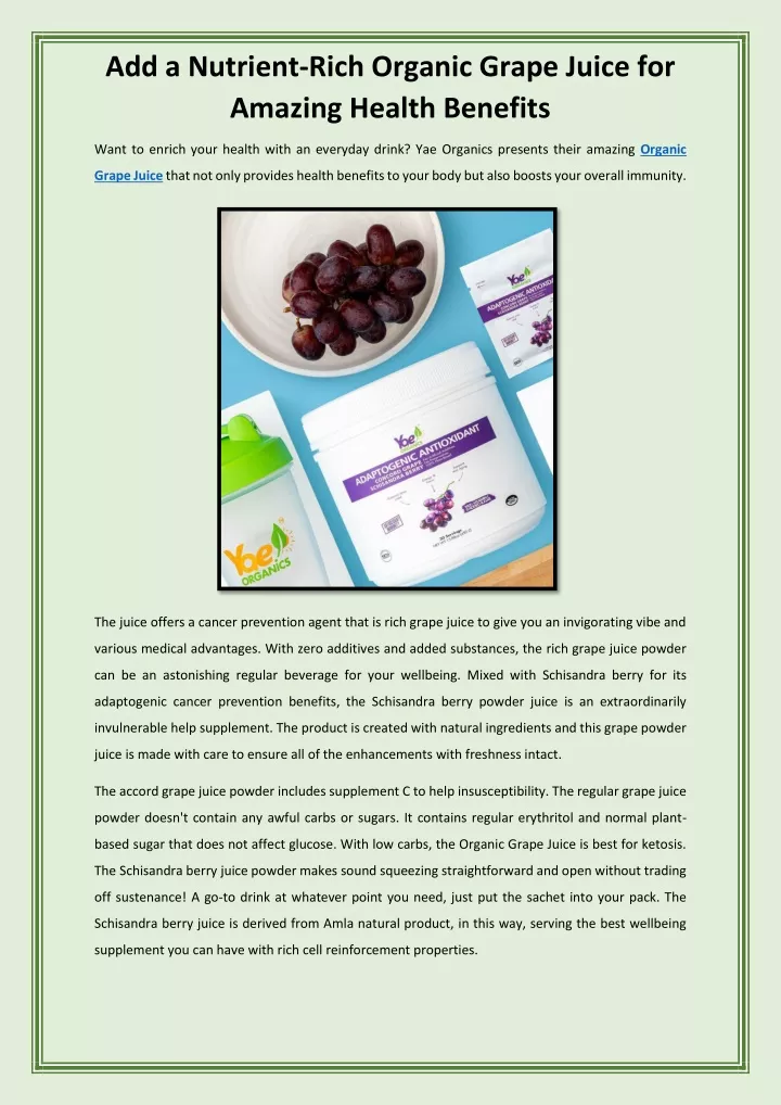 add a nutrient rich organic grape juice