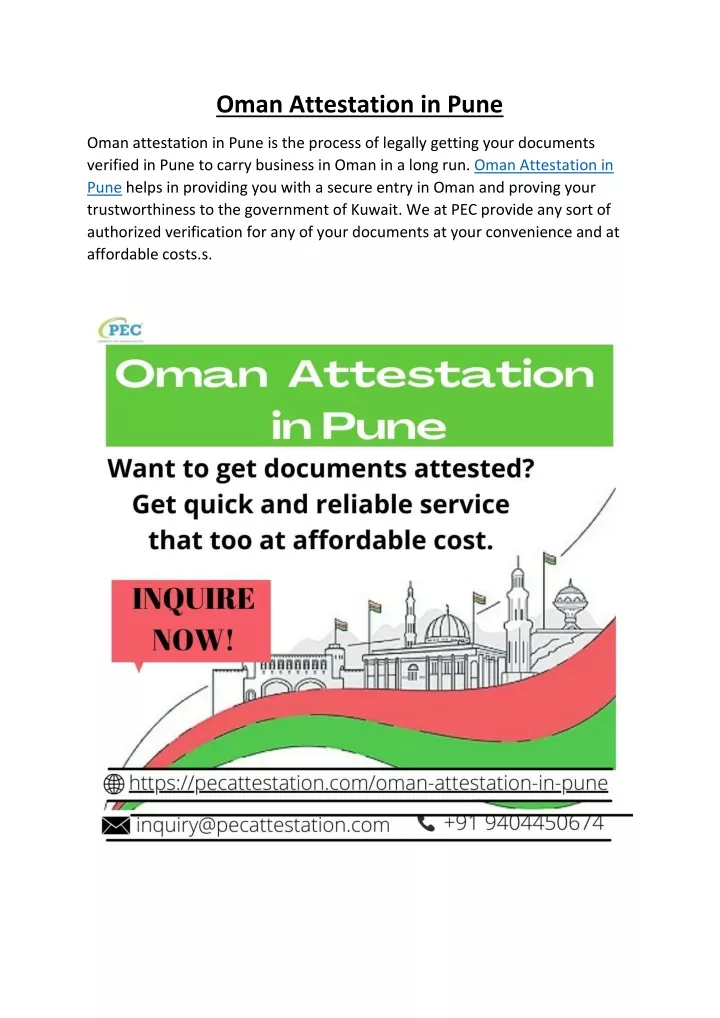 oman attestation in pune