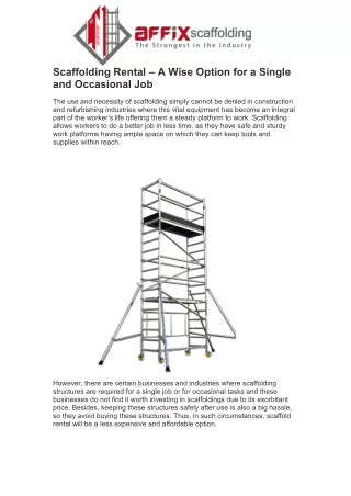 scaffolding rental a wise option for a single