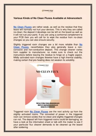 various kinds of no clean fluxes available
