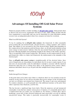 Advantages Of Installing Off-Grid Solar Power Systems