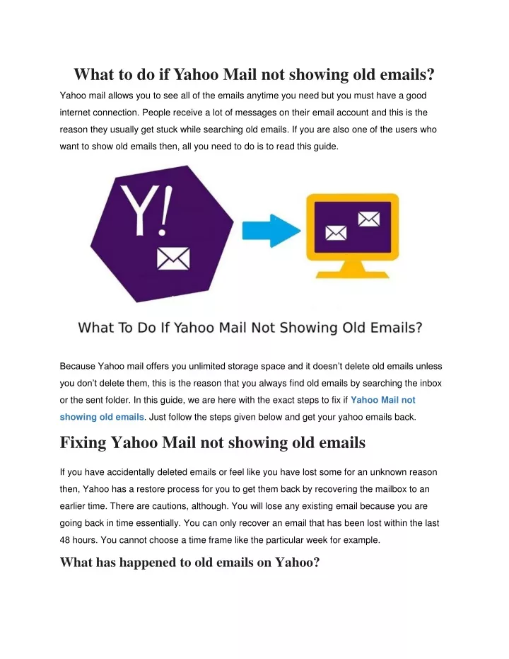 what to do if yahoo mail not showing old emails