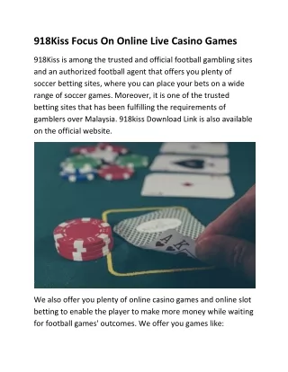 918Kiss Focus On Online Live Casino Games