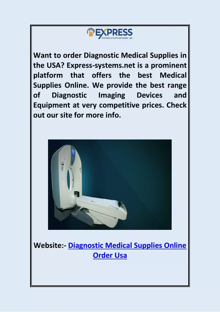 want to order diagnostic medical supplies