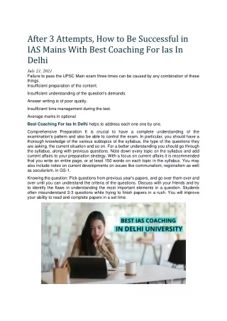 After 3 Attempts, How to Be Successful in IAS Mains With Best Coaching For Ias In Delhi