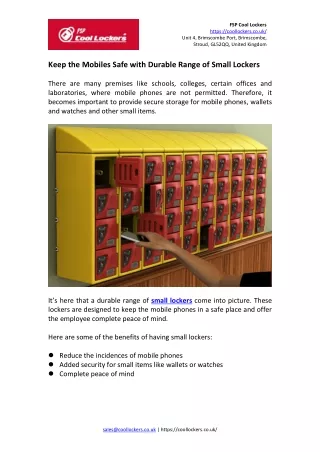 Keep the Mobiles Safe with Durable Range of Small Lockers